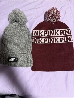 Nike Grey Pom Beanie - Light Gray Knit Hat